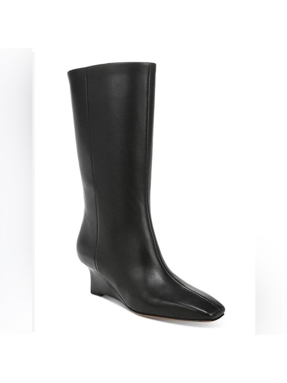 Vince Beverly Square Toe Leather Wedge Heel Boots - NWT